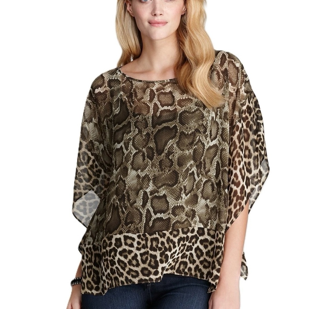 I•N•C International Concepts Animal print sheer Blouse Sz S